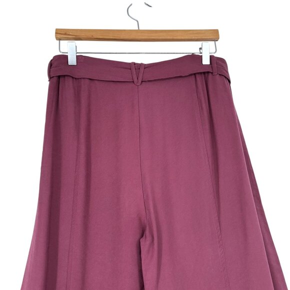 Easel Womens L Plum Mineral Wash Wide Leg Pants Elastic Waist Belted Relaxed Fit - Picture 10 of 16